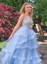 A Line Sequins Sky Blue Tulle Long Prom Dress LBQ1446